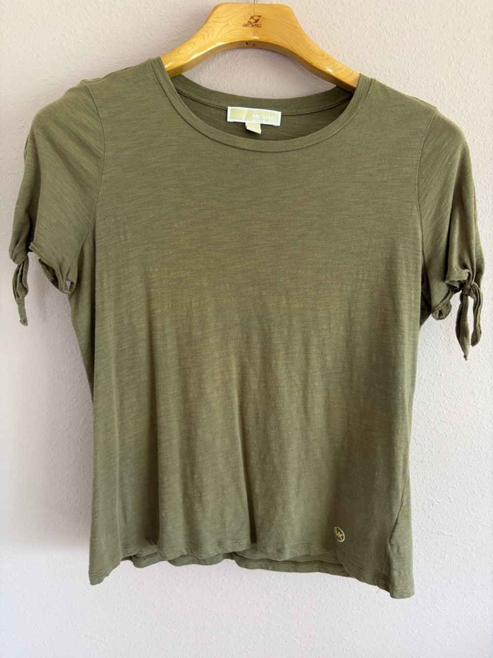 Michael Kors green Tie-Sleeve Crew Neck Tee size L